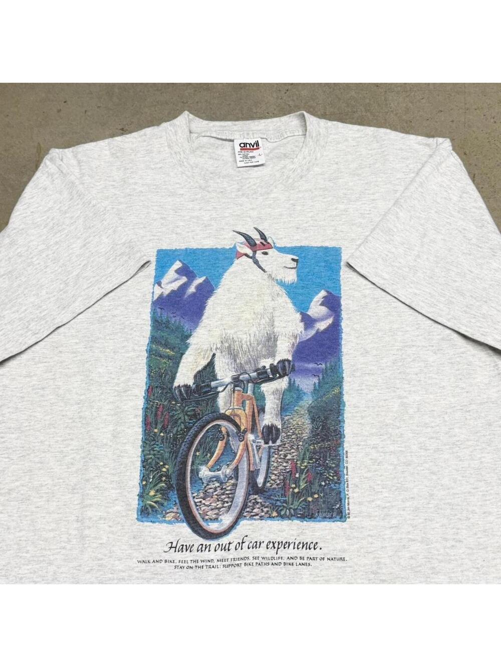 Vintage Jim Morris Goat T Shirt Mens Large Gray Art Cycling Single Stitch 90s